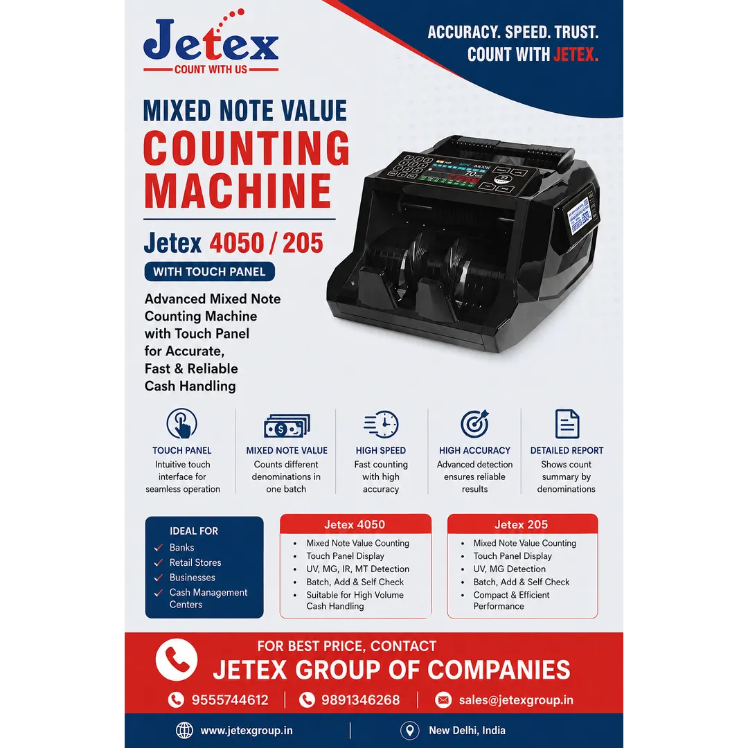 Upgrade your cash handling with the advanced Jetex 4050 / 205 Mixed Note Value Counting Machine