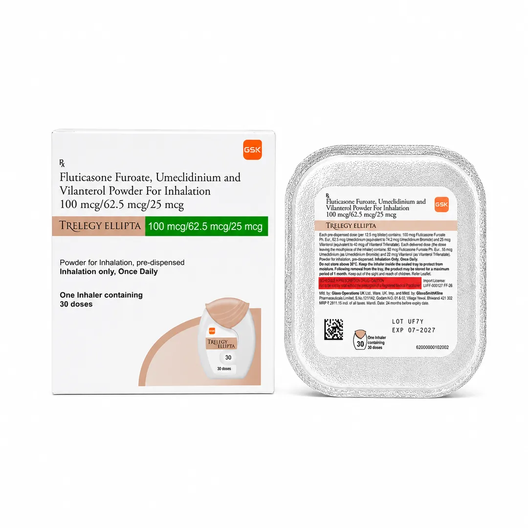 Fluticasone Furoate (100mcg) + Umeclidinium (62.5mcg) + Vilanterol (25mcg) Inhaler image 1