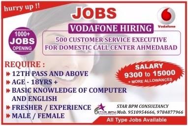 Greetings from Job STAR BPM!!!
We are pleased to introduce ourselves as “STAR BPM OUTSOURCE Pvt. Ltd.” Staffing Solution Company Associated with many multinational telecom companies throughout INDIA as H.R service Partners.
We would like to convey our sincere gratitude to our clients Vodafone & More based at Ahmadabad.
This is to inform you currently we have Urgent 200 Openings for Domestic & International BPO (medical process)
Job Title / Position: Customer Support Executive / Telesales Executive
No. of Vacancies: 200
Education: 10/12th/UG/Graduate (Any) / MBA,
Experience: Experience minimum-Fresher/Experience
Salary Package (offered): 8000 to 25000+ Incentives
Male / Female
CURRENT OPENINGS:
· 500 VACANCIES IN DOMESTIC CALLCENTER
· VODAFONE/AIRTEL/IDEA/TATA DOCMO/UNINOR/BSNL/AIRCEL/JUSTDAIL
· SALARY 7500-15000+OVERTIME (100perhrs)
· 200 VACANCIES IN INTERNATIONAL BPO (MEDICAL PROCESS)
· SALARY 9500-25000+INCENTIVE NIGHT SHIFT
· 100 VACANCIES FOR STORE EXECUTIVE/FRONT DESK EECUTIVE FOR TATA DOCOMO/IDEA CELLULAR/VODAFONE MINI STORE
· 8000-15000/+INCENTIVE JOB TIMING :10AM -8PM
· 50 VACANCIES FOR TELECALLER/BACK OFFICE
· SALARY 5500-10, 000
· 50 VACANCIES FOR MARKETING EXECUTIVE MTS/TATADOCOMO/TIKONA/GODREJ
· SALARY 8000-15000/-INCENTIVE
· 50 VACANCIES FOR DELIVERY BOY
· AMAZON/SNAPDEAL/HOMESHOP18/DOMINO’S/PIZZA HUT
· SALARY 6500-9500+INCENTIVE
. 100 VACANCIES FOR HOTELS/ CAFÉ COOK, WAITERS, COFFEE MAKER, PIZZA MAKER,
SALARY 6500-10000
JOB LOCATION CITY: AHMADABAD/VADODRA/SURAT/RAJKOT/BANGALORE/MUMBAI/
JAIPUR/JODHPUR/DEHLI/NOIDA & ALL CITY
NOTE:-SALARY/INCENTIVE’s/BENEFITS’s/PF/ESI FACILITY DEPEND ON COMPANY.
IndustryType: BPO/CallCentre/Hotel/Banking/INSURANCE/RETAIL/HOTELS/MARKETING/FMCG
AgeLimit: Between18to35years.
Job Location: AHMADABAD
Desired Candidate Key Skills:
· Good communication & convincing Skills
· Inbound / Out bound calling experience
· Lead Generation
· The job entails to sell the various services/ Products offered by the company on phone.
· Explaining products, & Ability to provide information verbally clearly and effectively
· Handling customer queries
· Excellent in both written and spoken English
· Comfortable in talking to people and a good listener
· Committed, Ambitious and Friendly.
This is Golden Opportunity for You. If You Are Interested in This JOB Please Contact as Soon as possible. We also give 100% guarantee for the job at a very short time period.
Please walk in with 2 hard copies of your resume and 2 photographs.
(YOU CAN FORWARD THIS VACANCIES TO YOUR FRIENDS ALSO)
Note: Interested Candidate can send me their updated resume: info.starhrjobs@gmail.com
Anyone can earn up to Rs. 20, 000/- Approx.
Salary CTC:- ( The CTC will be different depending on their Experience, Education & Fluency in English )
Description: Candidate with pleasing personality and having good communication skill.
For any further clarification or action feel free to call or revert back on mail.
Contact Spoke Person |
SHRINIWAS CHOUDHARY | Executive H.R | Dept – Recruitment | 09510954666/9824854666/8905073888
EMAIL:-info.starhrjobs@gmail.com