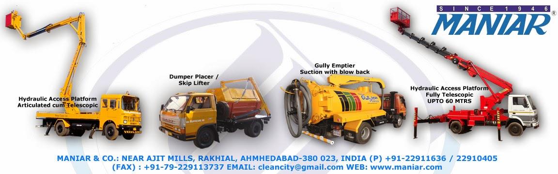 Maniar & co. manufactures different kinds of equipment in the different categories as follows :
Solid Waste Equipments in ahmedababd
Liquid Waste Equipments in gujarat
Fire Equipments in india
Special Purpose Equipments in gujarat
Loaders manufacturer in india
Multi Trailers manufacturer
Recovery Vehicles manufacturer
People Lifting Equipment in india
Scissor Lifts supplier
Aerial Lifts manufaturer
Container Lifting Machines
Container Carrier supplier
Skip Loader manufacturer
Cesspit Emptier supplier
Litter Collector
Street Sweeper
Jetting cum suction Machine
