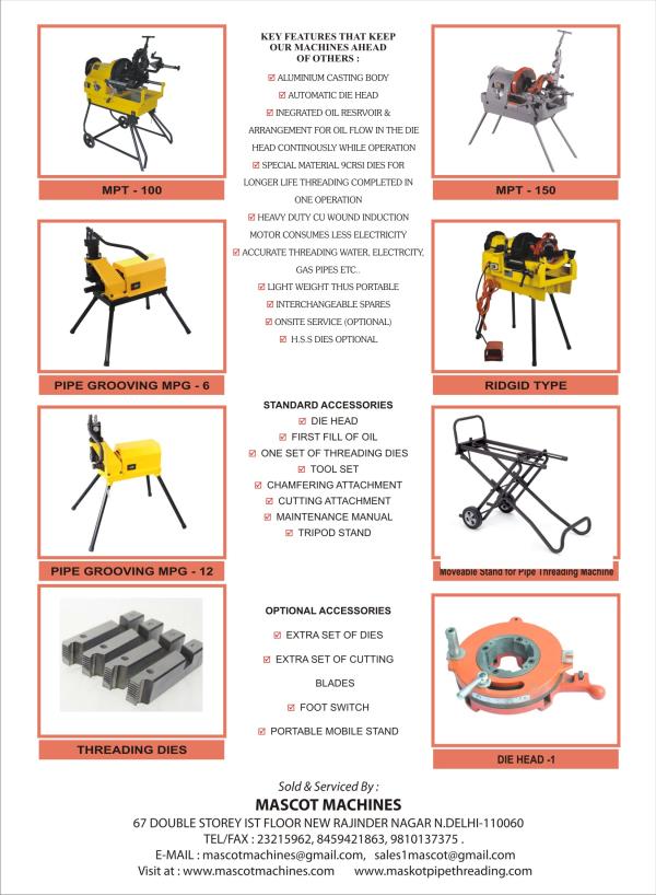 Electric Pipe threading Machine manufacturers Mascot Machines 9810137375