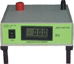 Jeep Meter Model JM-120
ASSOCIATE ELECTRONICS offers Jeep Meter for testing the output voltages of ASSOCIATE ELECTRONICS make Holiday Detector SD-120.
The output voltages of Holiday Detector gets affected by many reasons, e.g. Battery, weather, dust, breakages of cable, poor grounding, out of calibration period etc.
SPECIFICATION
* Voltage measurement range : 30.0KV (Pulse)
* Display resolution : 0.1KV
* Measurement accuracy : ±3% ±1digit
* Operating voltage : 9V battery
