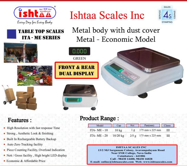 ISHTAA – ITA – ME Series
ISHTAA-Best Table Top Scale Manufacturers in South India.
Most Economic Weighing Scale in coimbatore
Very Economic & User Friendly Weighing scale
#MeatWeighing
#DairyWeighing
#CheeseWeighing
#VegetableWeighing
#FruitsWeighing
#SweetStallWeighing
#BakeryWeighing
#RetailWeighing
#GeneralWeighing
#GroceryWeighing
#VegetableWeighing
#PackingWeighing
#PieceCountingWeighing
#HardwareWeighing
#Handcarryweighing
#Portableweighing
#Literweighingscale
#10kgWeighing
#20kgWeighing
#IshtaaWeighing
#Scales
#AccurateWeighing
#AccurateScale
#Weighing