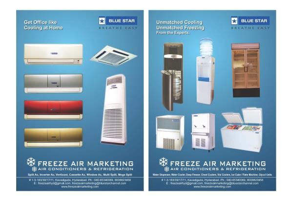 Vestar and Blue Star Air conditioner dealers,
Split, window, cassette, floor standing or VRF, starts from 1ton to 8ton.
With copper kit, 5 years warranty on compressor.
call us for discounted price.
Air conditioners in hyderabad.