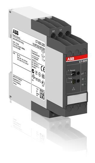 CT-SDS.22S
1SVR730210R3300
CT-SDS.22S Time relay, star-delta 2n/o, 24-48VDC, 24-240VAC
The CT-SDS.22S is a single-function electronic time relay from the CT-S timer range. It provides a star-delta function with 7 time ranges from 0.05 s to 10 min. and a fixed transition time of 50 ms. This time relay operates with a rated control supply voltage of 24 - 48 V DC / 24 - 240 V AC and has a 2 n/o output with contacts rated at 250 V / 4 A. A sealable transparent cover for protection against unauthorized changes is available as accessory. The device offers screw connection technology with double-chamber cage connection terminals.