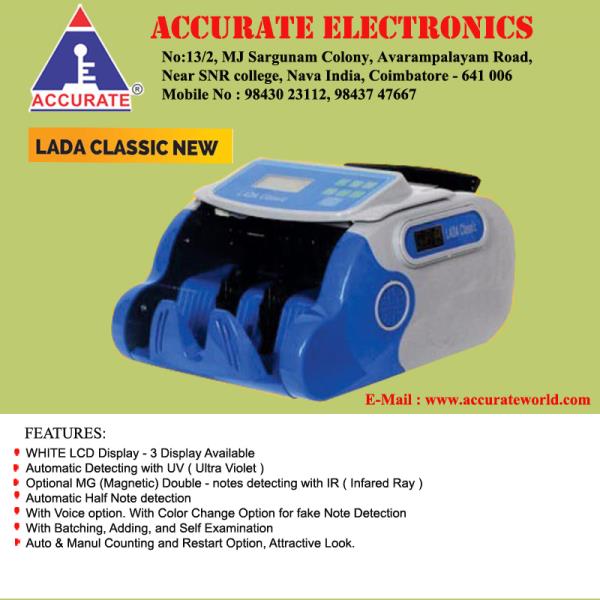 ACCURATE – Lada Classic Currency Counting Machine
We are dealing Quality Cash Counting Machine & Bundle Note Cash Counting Machine.
Value Counting Machine.
#CashCountingMachine
#CurrencyCountingMachine
#LoosenoteCountingMachine
#FinanceCashCountingMachine
#FakeNoteDetectionCountingMachine
#QualityCashCountingMachine
#PortablecashcountingMachine
#AccurateCashcountingMachine.
#AccurateScale
#cash
#currency
#Tamilnadu
Click here to know more : https://goo.gl/55DYub
Contact: 98430 23112