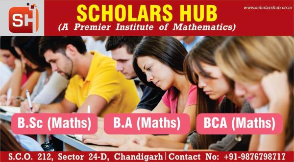 Scholars Hub is providing Maths Coaching to 10th 11th 12th BA Bsc Btech Students in Chandigarh.
11th and 12th Maths Coaching is given to Commerce and Non Medical Students by highly renowned and experienced maths faculty.
Bsc 1st 3rd 5th Semester Coaching for all the maths Books i.e. Calculus, Trignometry, Analysis, Algebra, Differential Equations is being provided at Scholars Hub. All the students who want to study maths can come and start classes with us.