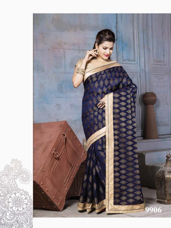 Innovative Dark Blue color saree is created on silk with self Nylon Banarsi zari Jacquard on pallu bottom and plain border is adding allot to its style.
http://www.silk-india.com/en/designer-sarees/820-beige-poly-saree-with-traditional-heavy-zari-cod-dori-embroidery-blouse-.html