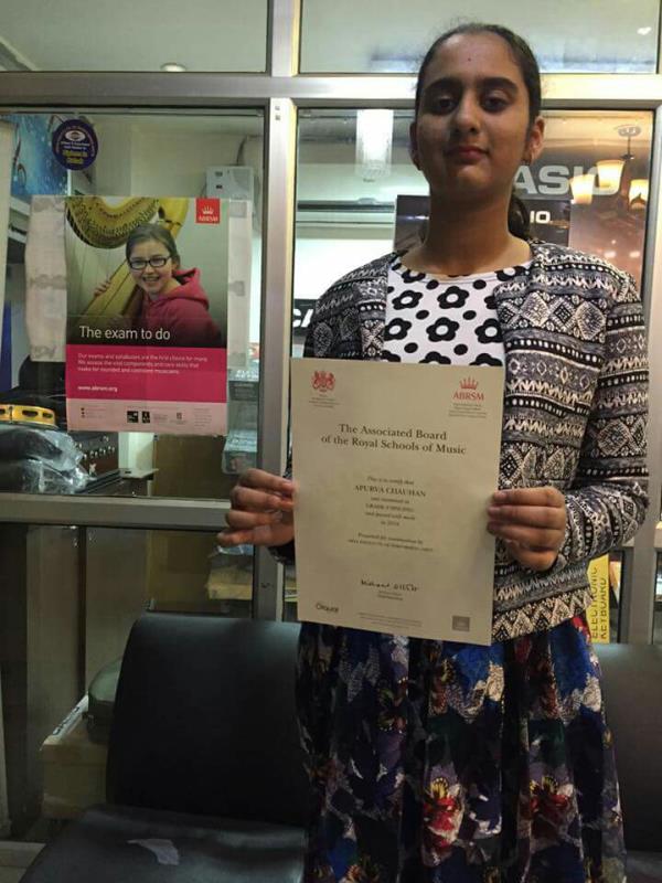 APURVA CHAUHAN, singing student of Arya institute of performing Arts (AIPA) is the only Girl in entire North India to qualify ABRSM- London Grade-8 Exam-2016 in SINGING. In 2018 she will appear in performing arts diploma(ARSM). We wish her best of luck for her future.