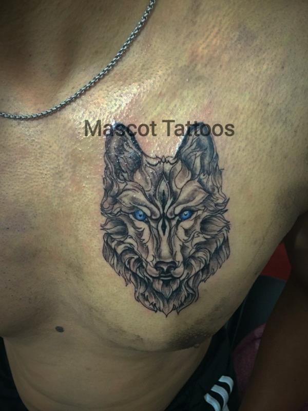 Wolf tattoo done by Sahil Arora. Another