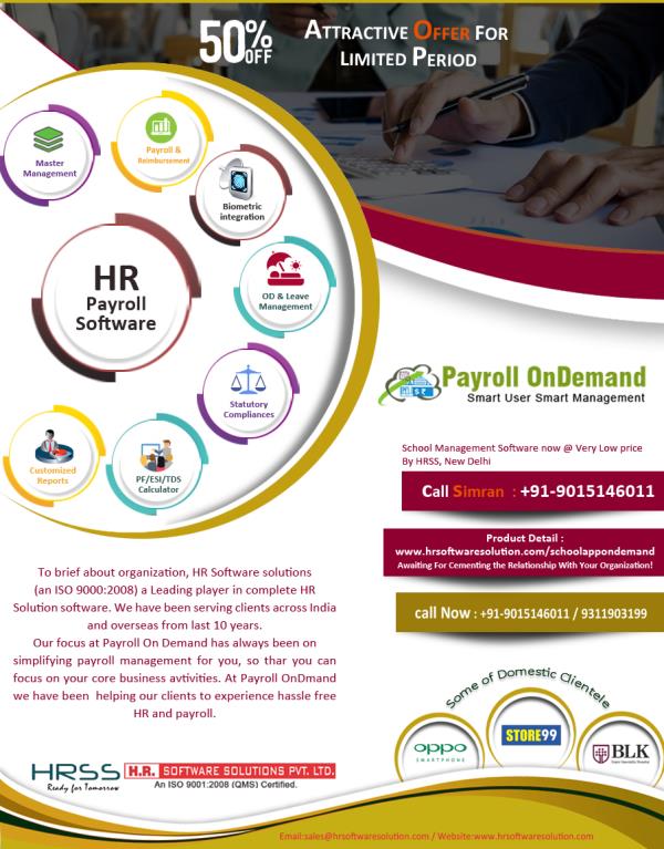 Managing payroll is among the prime accounting functions to be handled within business organizations. Due to long and delayed mechanism of traditional salary management, new age ERP tool has been developed. HRSS has developed Payroll OnDemand, multipurpose software which monitors real-time information of employees’ attendance. With this Payroll Management System, swipe card data can be recorded to further line up status of payroll. No matter where the individual is, this smart swipe card controls information about whereabouts of users.