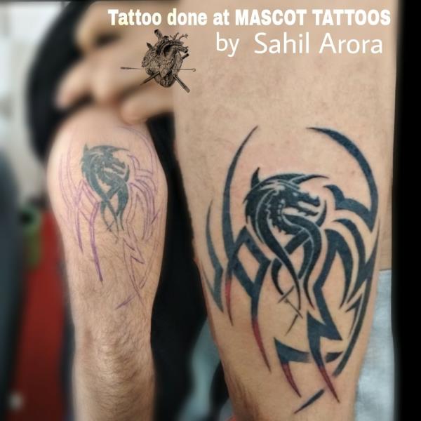 Freehand fixed this old dragon tattoo wi