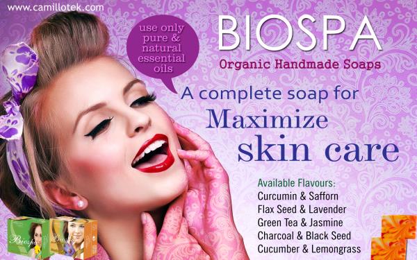 Biospa is a complete soap for maximize skin care and use only pure & natural essential oils to give natural aroma.
Organic handmade soaps online, natural saffron soap, olive oil soap, essential oil soap, aroma soap, natural bath soap, finest natural soap and organic herbal soap.
Organic Handmade soap manufacturers, Organic Handmade soap suppliers, Organic Handmade soap exporters wholesalers, traders in Chennai, India.