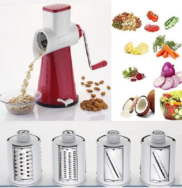 4 IN 1 ROTARY GRATER AND SLICER :-
4 IN 1 ROTARY GRATER & SLICER, 3 SLICER & 6 GRATER INCLUDED, USEFUL FOR POTATO, CUCUMBER, CARROT, DRY FRUIT, COCONUT, ETC. ELTRA SHARP BLADES WITH HIGH EFFICENCY (COLOUR MAY VARY).
• Content : 4 in 1 Rotary Slicer, Grator and Juicer, Colour : Green; Material : ABS Plastic
• Comes with 4 type of different blades, can be used to grate Potato, Carrot, Tomato, Coconut, Orange Juicer
• Ultra Sharp blades, made of High grade stainless steel
• Having a vaccum base, makes the product efficience very high. Also easy to hold and handle
• Safety pusher guide to keep your food in place white cutting or working on the grater & slicer
EASY TO USE AND ASSEMBLE ULTRA SHARP BLADE WITH HIGH EFFICIENCY 4 INTERCHANGEABLE STAINLESS STEEL BLADES SAFETY PUSHER CAP KEEP YOUR FOOD IN PLACE WHILE CUTTING This intelligently designed kitchen tool saves time as one can easily and quickly grate and slice large quantities of vegetables, nuts or cheese instead of using a knife to cut them individually. The drum shredder features 3 different drums for fine or coarse grating as well as for accurate slicing of carrots, cucumbers, zucchinis, potatoes, chocolate, coleslaw, nuts, hash browns, onions and many other ingredients. The kitchen gadget is very robust & durable, ABS plastic, and can be mounted to any clean & non-porous surface with absolute ease due to its powerful suction base. Food grade stainless steel. All pieces are detachable for easy to clean, dishwasher safe Powerful Suction Base: The Slicer with Strong Non-Skid Base, can be Mounted to Any Clean & non-porous Surface with Absolute Ease. Additionally, the cutter is extremely easy to clean - just rinse it with warm water or place the housing and the drums on the top rack resp. in the silverware basket of the dishwasher Great Gift: The Rotary Drum Slicer is a great gift for your friends, parents and relatives, during birthdays, Christmas holidays and special events Items delivered: 4 in 1 Rotary Slicer, Grator and Juicer , Colour: Multicolour, Material: ABS Plastic, Comes with 4 type of different blades, can be used to grate Potato, Carrot, Tomato, Coconut, Orange Juicer.