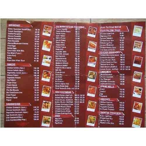 menu card printing services in