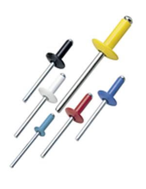 State enterprises manufacturers colored blind rivets for various claddings, like greenlam, Amulyamica, Sundeck etc. The Aluminium body and stainless steel mandrel provides good strengths to the rivets. Rivets colors are available as per different shades for cladding. These are also called HPL blind rivets, fundermax blind rivets, rivets for cladding.
The diameter is 4.8 mm(3/16