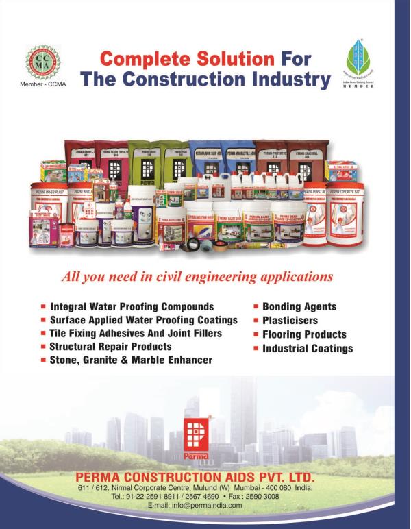 WHAT We Do : At PERMA we specialize in the manufacture of Construction Chemicals in India. If you required Waterproofing Chemical , Waterproofing Powder , Crystalline Based Waterproof Coating System , Hybrid Acrylic Water proof Coating , Stryo Acrylic Waterproof Coating, Waterproof Butyl Tape , Waterproof Aluminium Butyl Tape, Swellable Water Stopper, Fiberglass Mesh For Waterproofing , PU Elastomeric Waterproof Coating, Waterproof Injection Grouting Chemical , Alkali Resistant Fibre glass Mesh , Anionic Water Based Waterproof Emulsion Coating , Waterproof Tile Adhesive , Floor Tile Adhesive , Flexible Tile Adhesive For Floors , Granite Tile Adhesive, Marble Tile Adhesive , Cementitious Grout , Cementitious Coloured Grouting Material, Epoxy Coloured Grouting Material, Tile Enhancer , Cement Polymer Grout , Tile Joint Fillers, Tile Joint Grout , Polymer Grout , CLC Block Fix Adhesive , AAC Block Jointing Mortar, Paver Paint, Paver Block Admixture , Paver Block Chemical Hardener , Polymer Bonding Agent, Epoxy Bonding Agent , Structural Repair Chemicals , SBR Based Polymer Repair Products , Acrylic Polymer Repair Product , Concrete Repair Mortar , Super Fluid Micro Concrete, Crack Fill Paste , Crack Fill Powder , Polysulphide Sealant, PU Sealants , Acrylic Sealant , Non Shrink Waterproof Grout , Non Shrink Polymer Repair Mortars, Thin Render Repair Materials , Lignosulphonate Based Admixture, Sulphonated Napthalene Based Admixtures , Polycarbolic Ether Based Admixtures , Concrete Hardener, Retarding Admixture , Liquid Fly Ash Bricks Hardener , Block Bonding Admixture , Quick Setting Concrete Admixture, Concrete Waterproofing Admixture , Super plasticizing Admixture, Accelerating Admixtures, Epoxy Repair Systems, Epoxy Coating, Self Levelling Epoxy, Epoxy Putty, White Plaster Putty, Cement Based Wall Putty Polypropylene Fibres For Plaster, Polypropylene Fibres For Concrete , Non Metallic Floor Hardener, Machine Foundation Grout , Wax Based Curing Compound , Floor Hardener , Micro Reinforcement Fibres ,Mould Release Agent, Polyster Grouts, Insulation Cum Waterproofing Coating, Stone Cleaner, Granite Enhancer & Marble Enhancer, Epoxy Grouting for Granite & Marble in the Brand name of PERMA. If you required PERMA CONSTRUCTION CHEMICALS for increase construction strength you can send us an inquiry through our website. All products are available on our website www.permaindia.biz .
