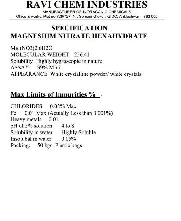 Magnesium Nitrate 99% availabl