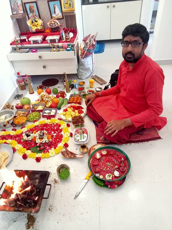 performing puja