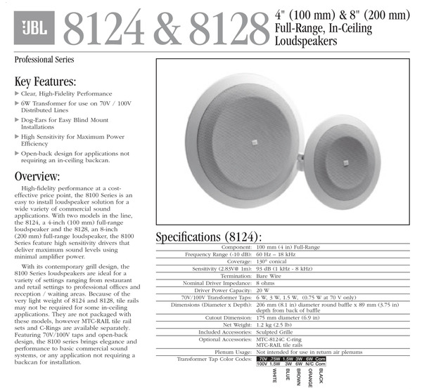 JBL 8124 / 8128 Ceiling mount 