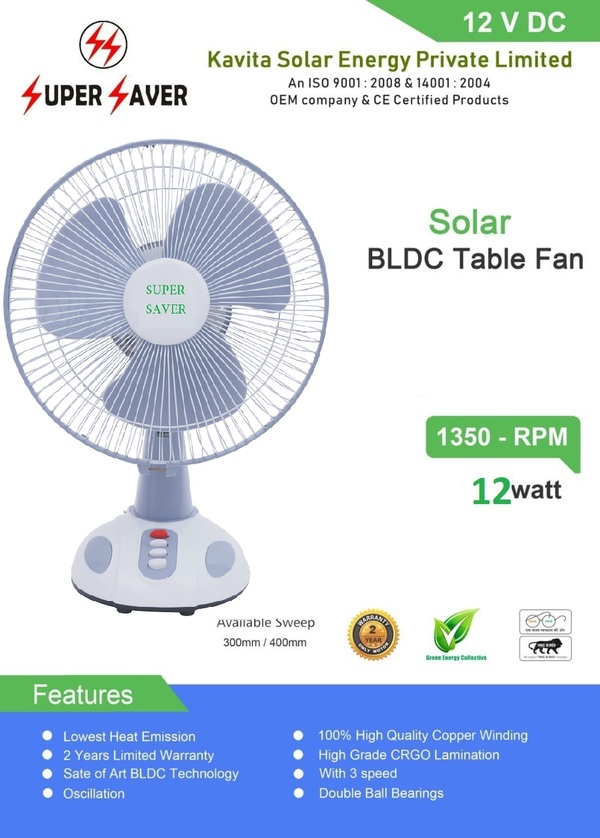 Solar BLDC Table Fan Lowest Heat Emission 2 Solar Energy Equipments