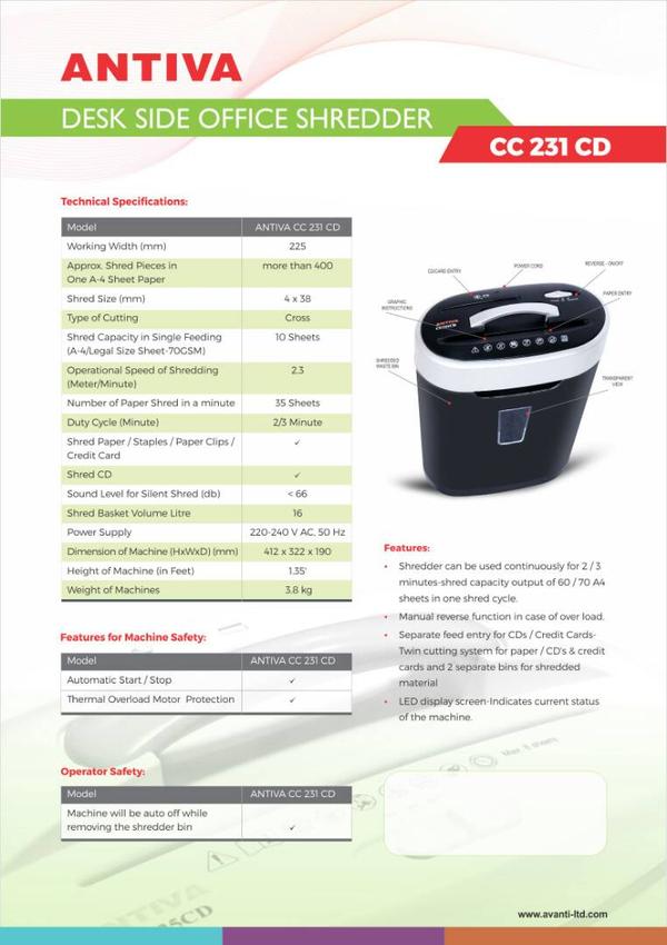ANTIVA 231 PAPER SHREDDER ON SALE!!!!!!CONTACT
