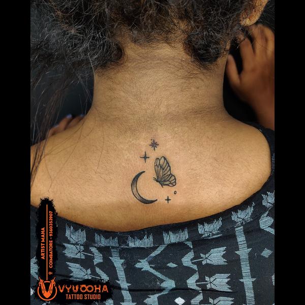crescent moon surrounded