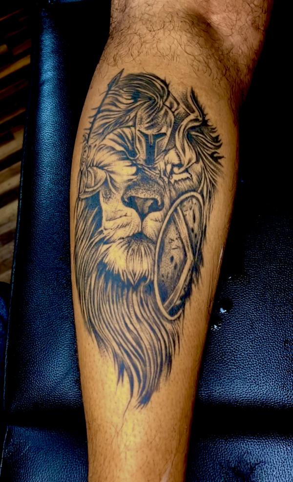 lion warrior helmet tattoo