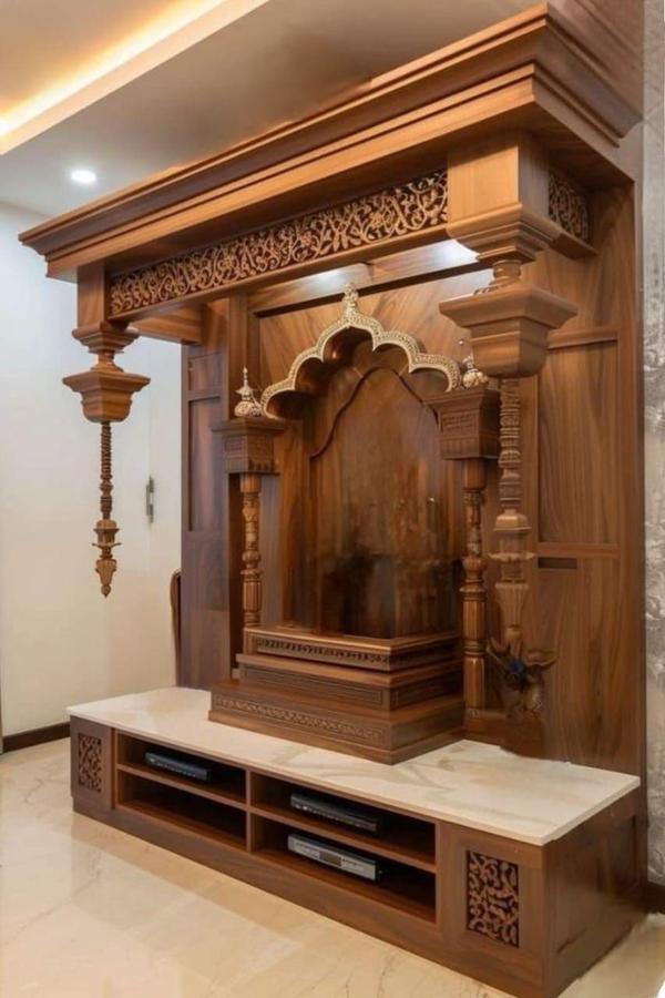 handcrafted teakwood temple