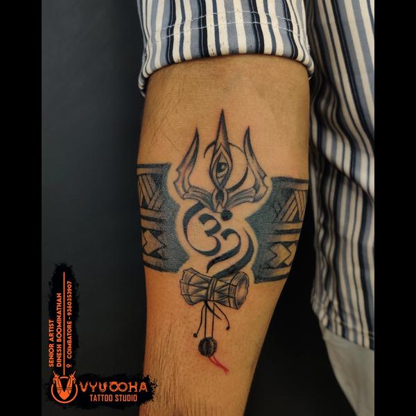 shiva om trishul damru tattoo