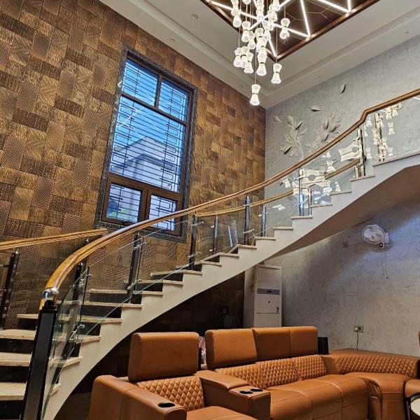 premium wooden top glass raili