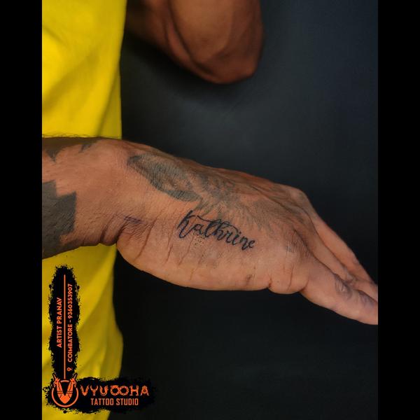 Hand Name Tattoo – “Kathrine”