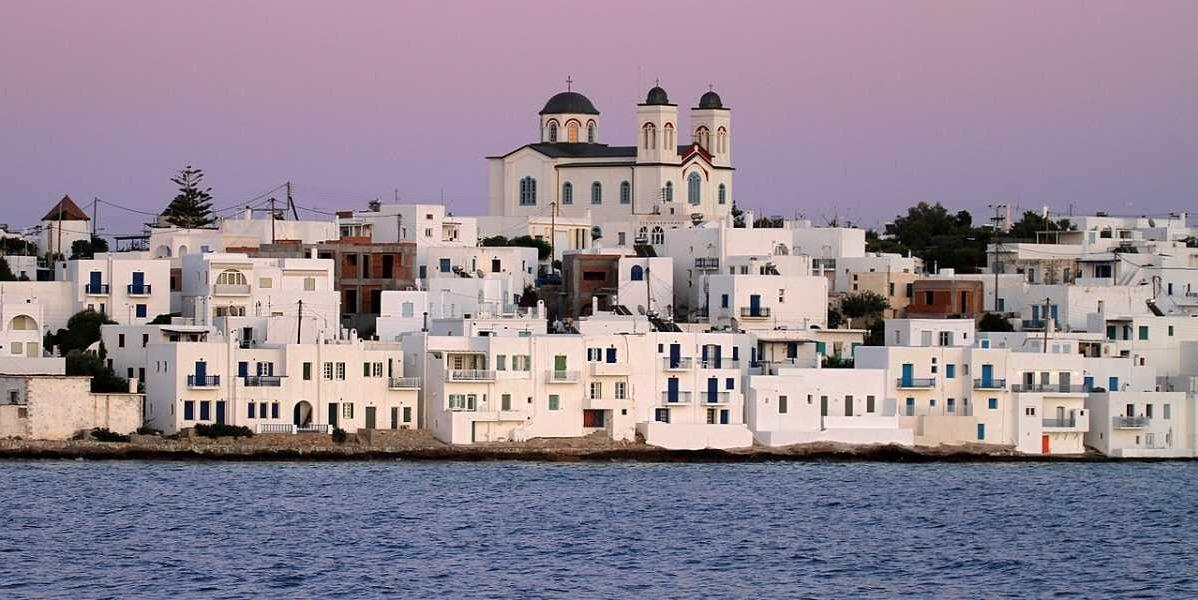 greek island with ancient ruin