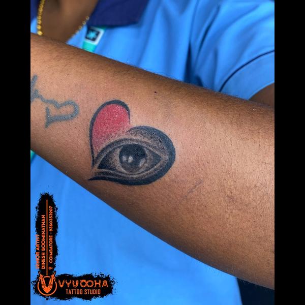 Eye with Red Heart Forearm Tat