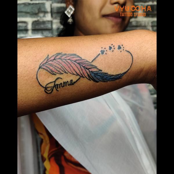 'Infinity Feather Name Tattoo