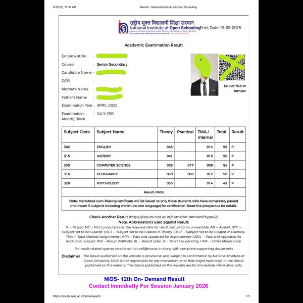 : 📘 NIOS On-Demand Exami