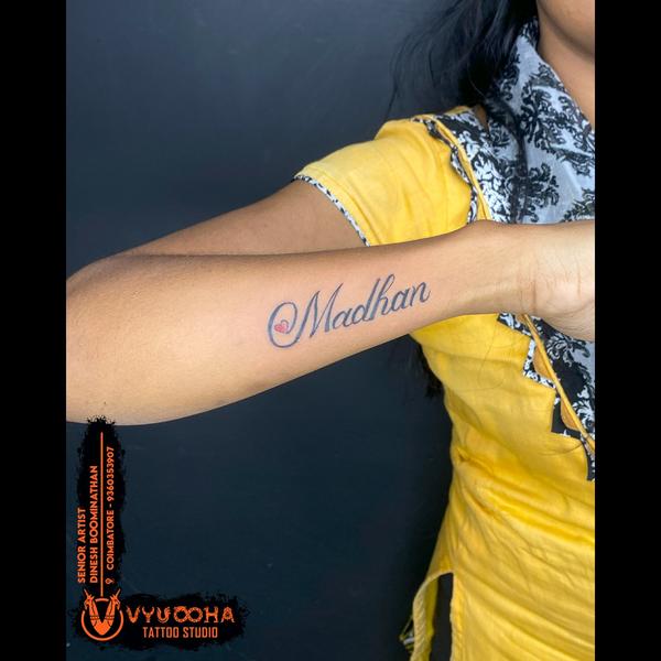 Madhan Name Tattoo on Forearm 