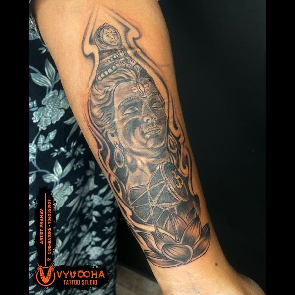 shiva om trishul damru tattoo