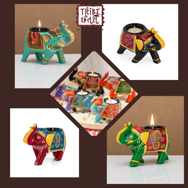 *Wooden painted elephant shape T lights* The Craft