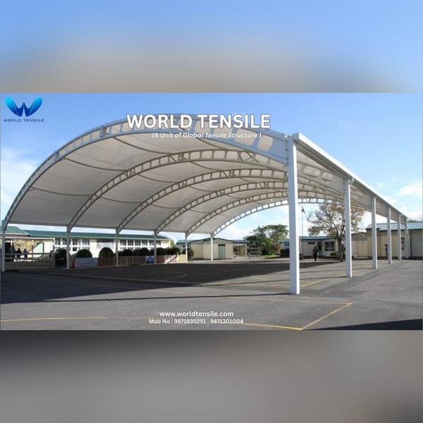 A tensile roofing structure (a