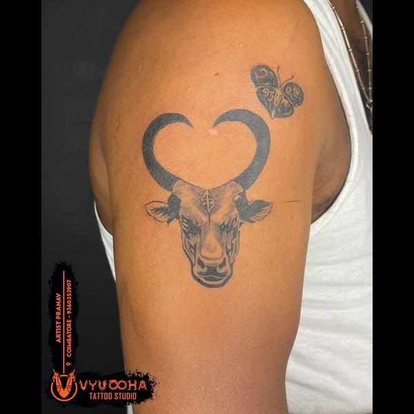 Heart Horn Bull Tattoo with Bu
