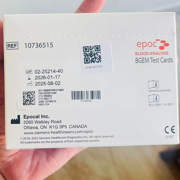 An epoc BGEM test card is