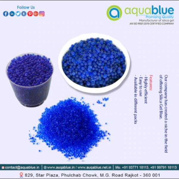 Blue silica gel desiccant beads are divided into t