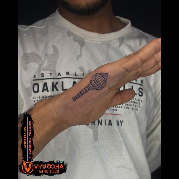 Gada Outline Tattoo on Hand | 