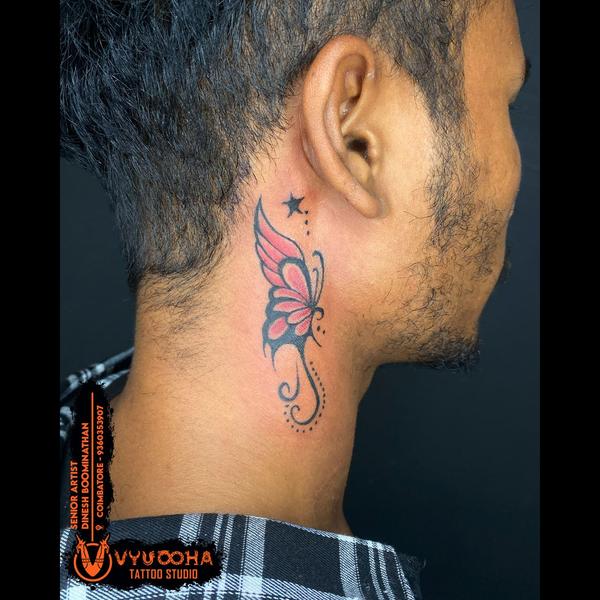 Butterfly Neck Tattoo for Men