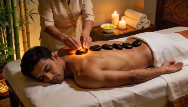 Hot stone massage at Sun Rise Spa Chanda