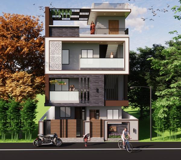 '3D front elevation showcase a