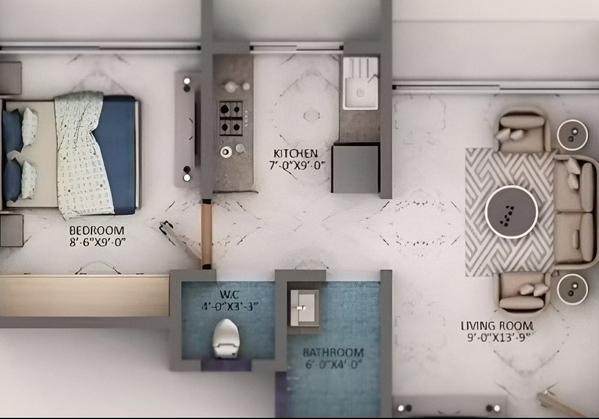 efficiently planned 1 bhk flat