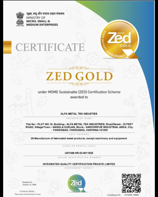 Alfa Metal Tek Industries Achieves MSME ZED Gold C