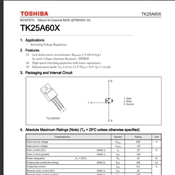 TK25A60X Low drain-source on-resistance: Rps(ON) =